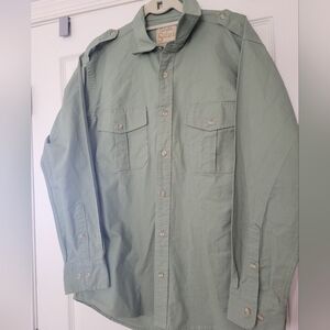 Cabela's Safari Series Mens Shirt Green Canvas Button Up Outdoor Hiking Medium